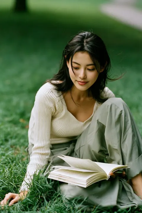 Candid Reader in Quiet Park