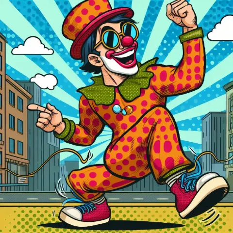 Pop Art Cartoon Character Dancing in the Street