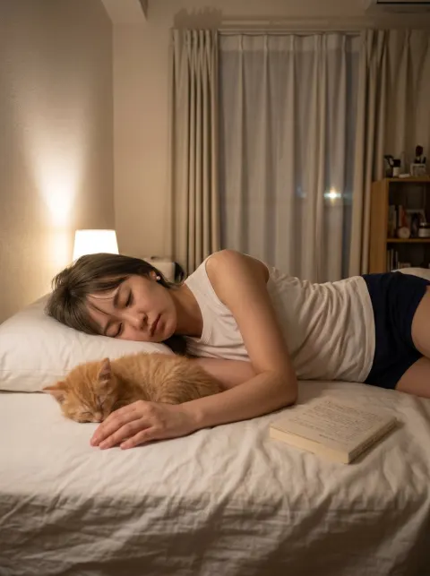 Cozy Night Sleep with Cat Companion