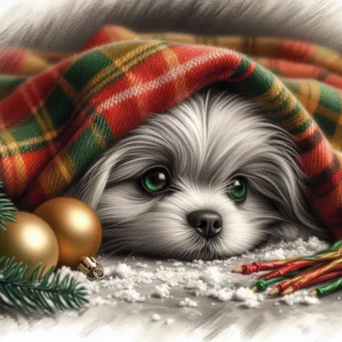 Whimsical Pekingese Puppy Hiding Under Blanket