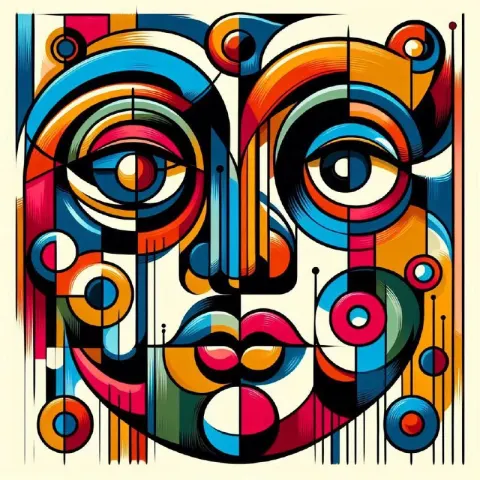 Cubist Picasso Style Face With Colorful Graffiti Shapes