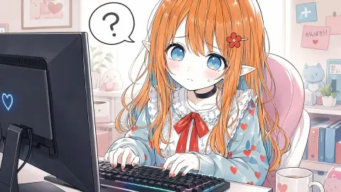 Confused Elf Streamer at Her Desk