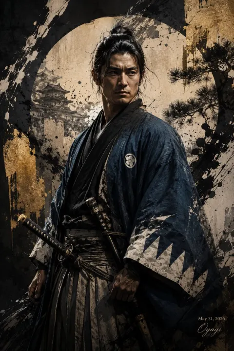 Shinsengumi Samurai Moonlight Portrait