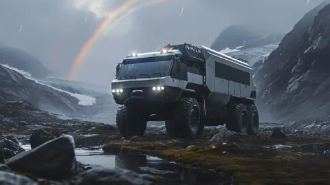 Syd Mead Style Futuristic 6x6 Offroad Camper Truck