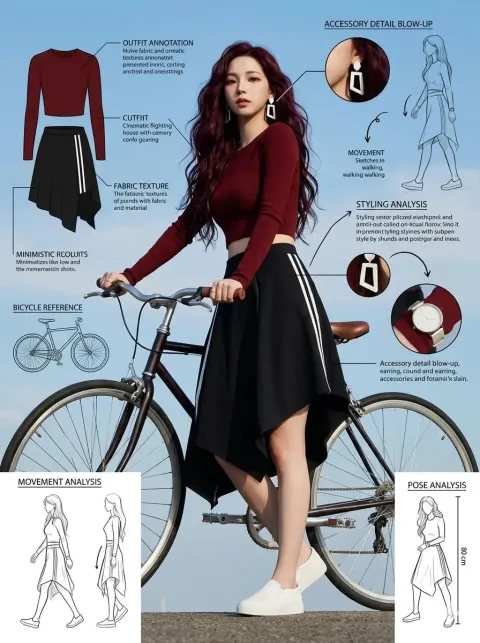 Fashion Sketch Woman Bicycle Style