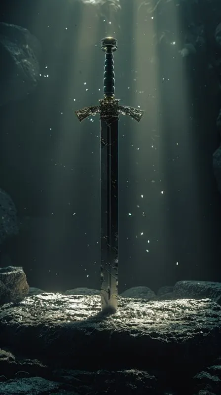 Glowing Sword of the Spirit on Stone Altar