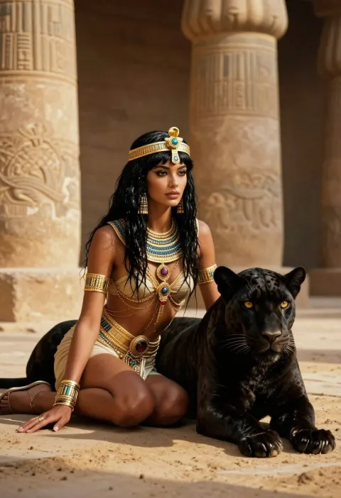 Egyptian Queen With Black Panther Portrait