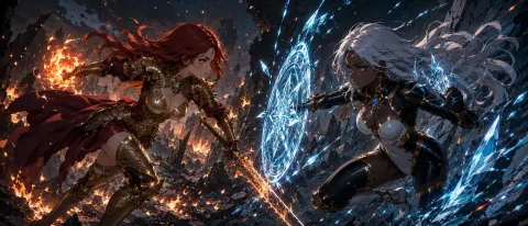 Cinematic Anime Fire Ice Battle
