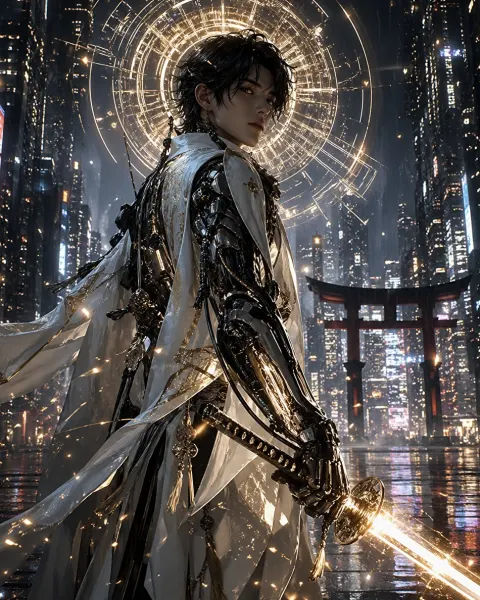 Cyberpunk Divine Warrior Portrait