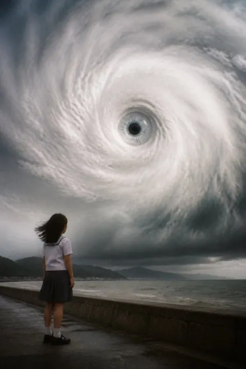 Typhoon Eye Gaze Surreal Scene