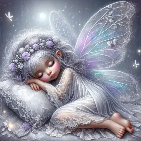 Whimsical Fairy Girl Sleeping in Night Gown