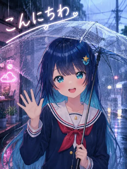 Anime Girl Greeting in Rain