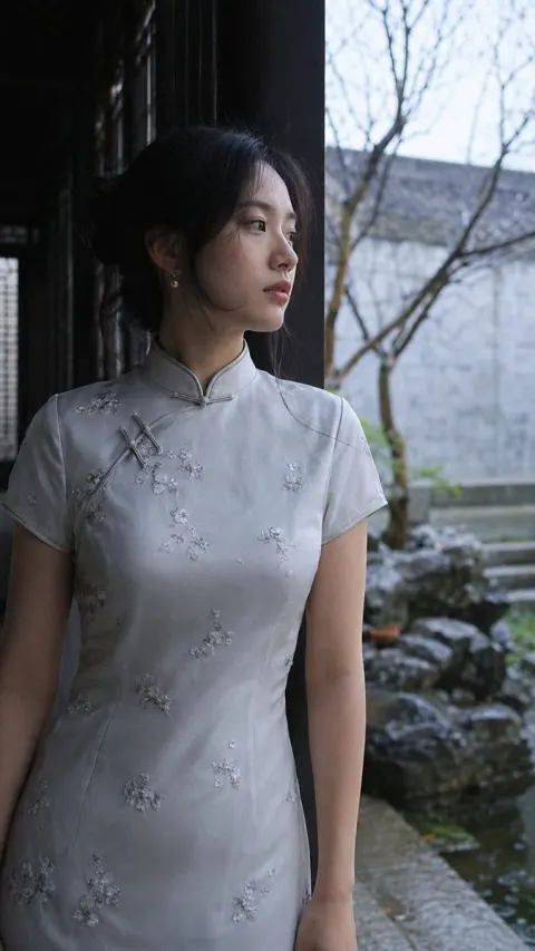 Moonwhite Qipao Garden Gaze