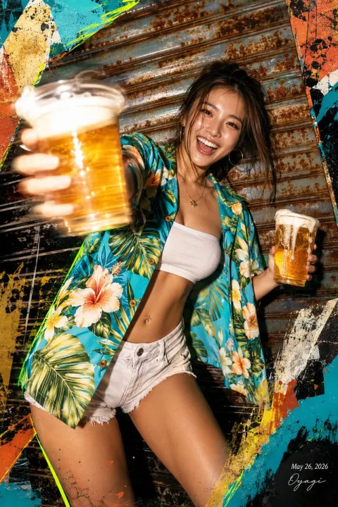 Vibrant Tropical Party Fashion Poster