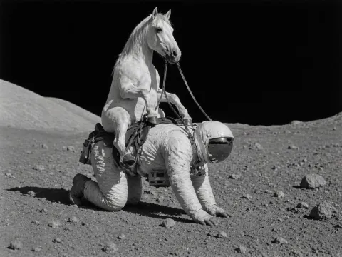 Horse Rides Astronaut on Moon