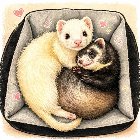 Cozy Ferret Cuddle Watercolor
