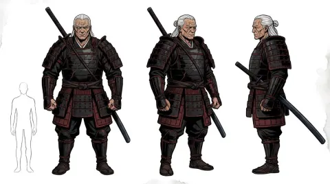 Heavily Armored Samurai Concept Sheet