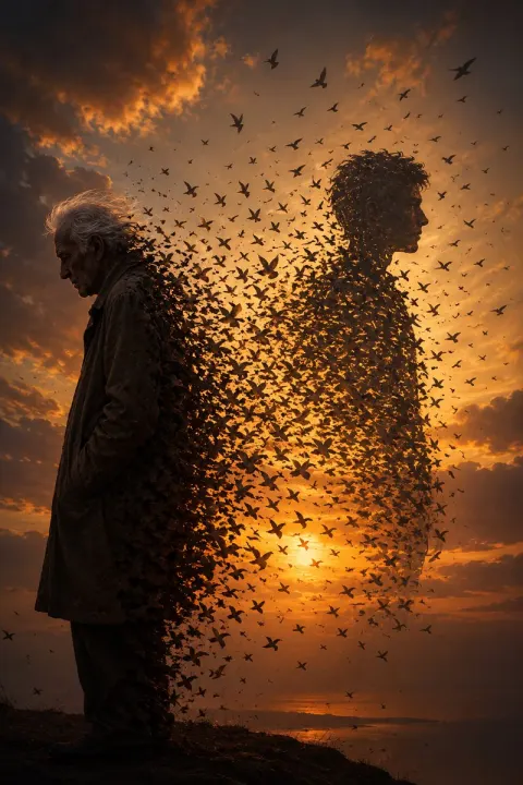 Elderly Man Dissolves Into Migrating Birds