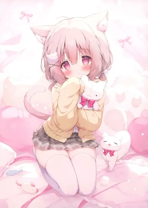 Pastel Catgirl Dreamy Bedroom