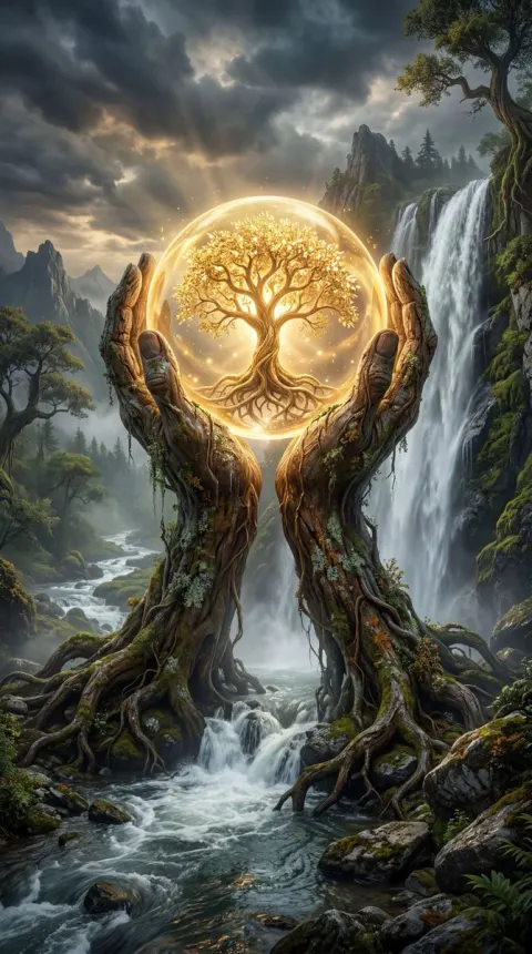 Ancient Tree Golden Orb Fantasy