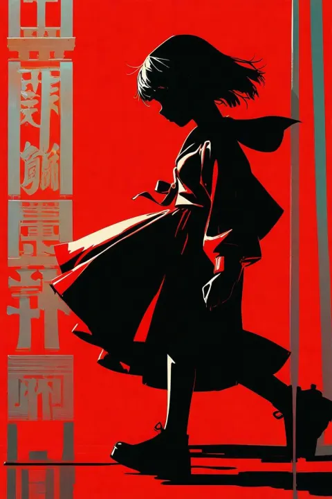 Blood Red Silhouette Schoolgirl Poster