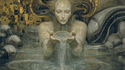Gold Leaf Biomechanical Surrealism Art