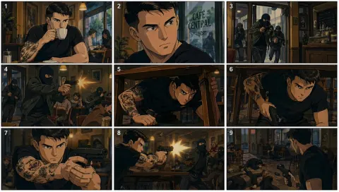Café Gunfight Storyboard