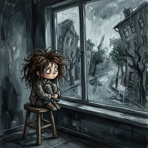 Rainy Window Lonely Child