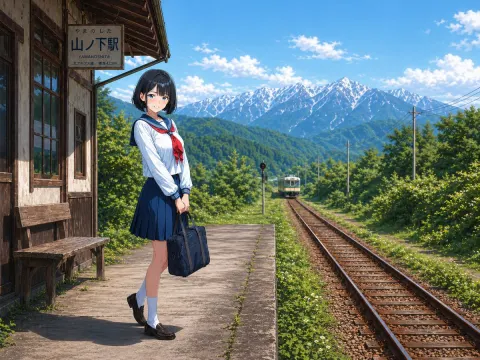Anime Girl at Rural Station