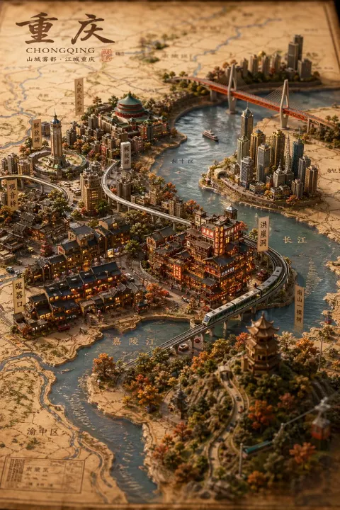 Chongqing Isometric Miniature Diorama Map
