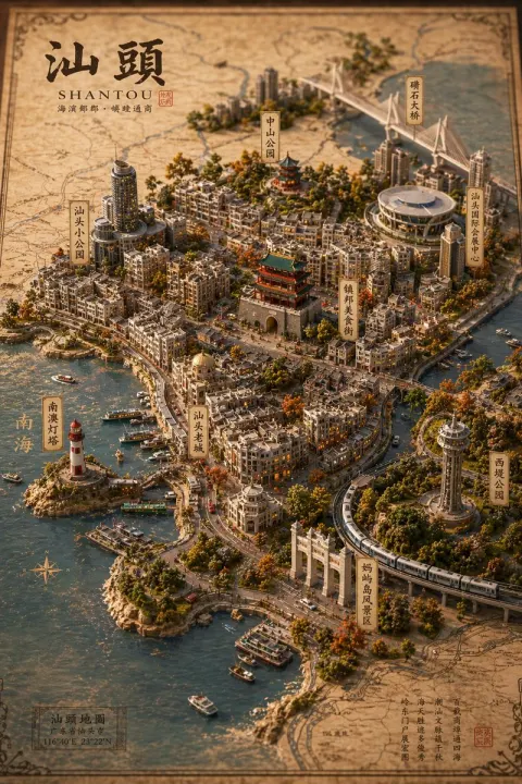 Shantou Isometric Vintage Map