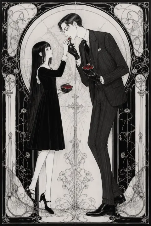 Gothic Art Nouveau Ink Illustration