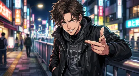 Neon Night Street Cool Guy