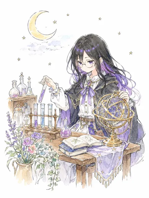 Whimsical Alchemist Watercolor Illustration