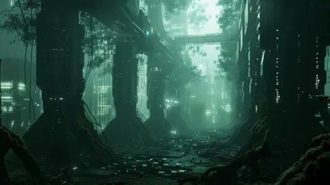 Cybernetic Forest With Futuristic Glowing Trees