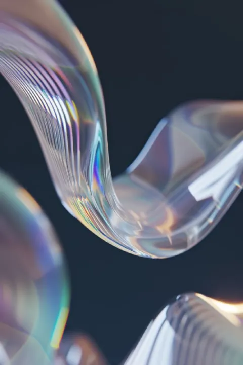Macro Glass Organic Forms With Pastel Rainbow Border