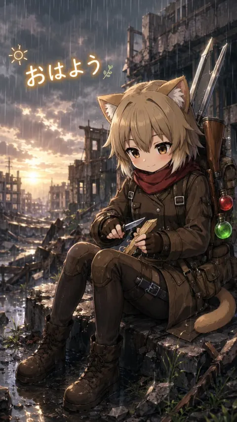 Cat-Ear Survivor Whittling at Dawn