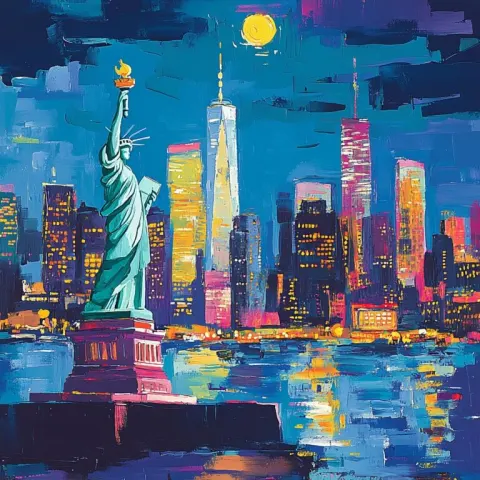 Statue of Liberty Against City Skyline