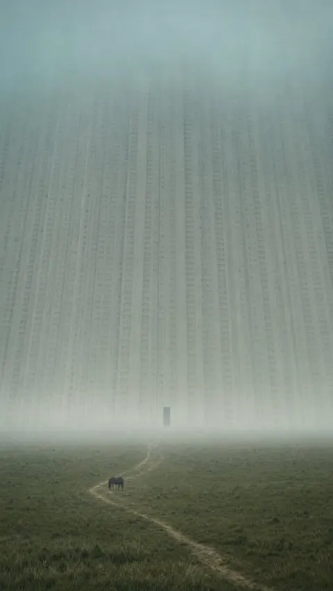 Surreal Giant City In Fog