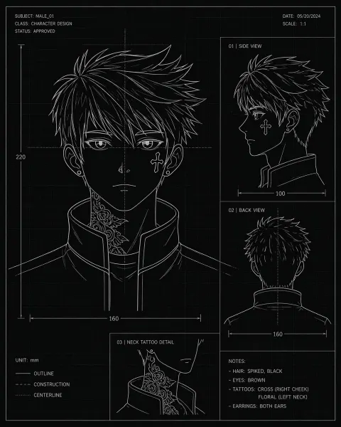 Anime Male Character Blueprint Sheet