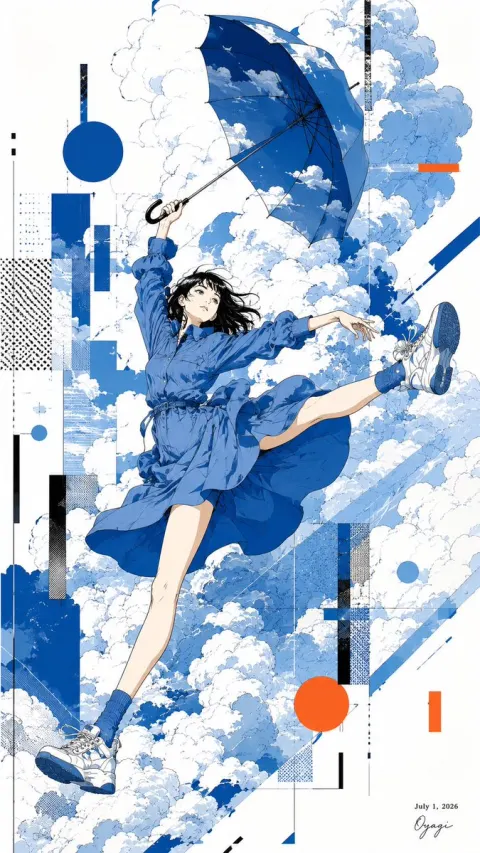 Floating Girl in Summer Sky