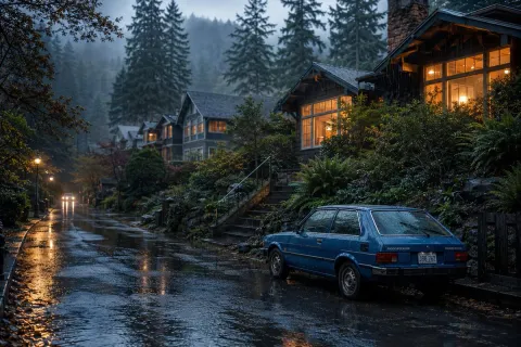Cinematic Rainy Suburban Street