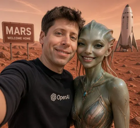 Mars Selfie with Alien Companion