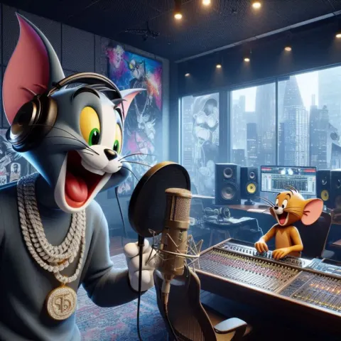 Tom and Jerry Rapping in Urban Recording Studio 8K Art