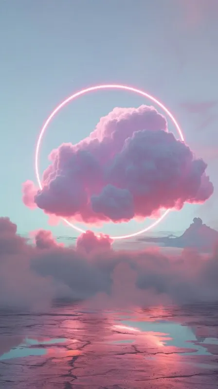 Puffy Light Pink Cloud With Circle Ink Wash Artwork