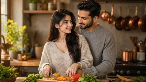 Romantic Kitchen Couple Moment