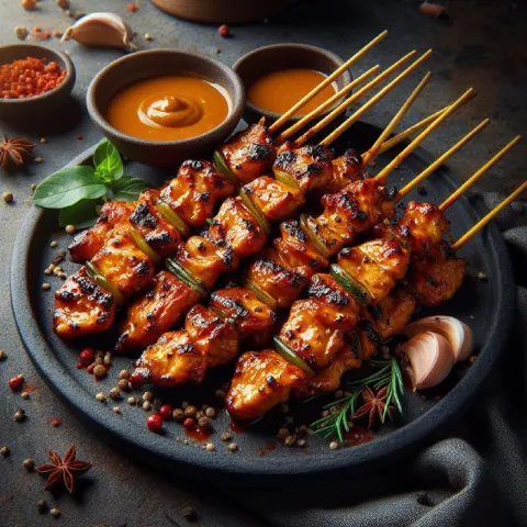 Grilled Chicken Satay Skewers With Rich Peanut Sauce