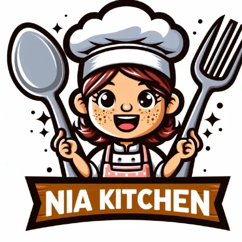 Cheerful Female Chef Cartoon Logo With Polka Dot Apron