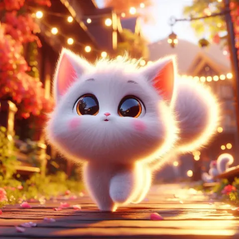Pixar Inspired Fluffy Cat in Dreamlike Action Pose