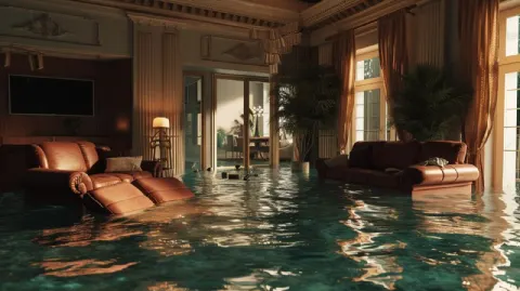 Cinematic Flooded Lounge Interior Scene